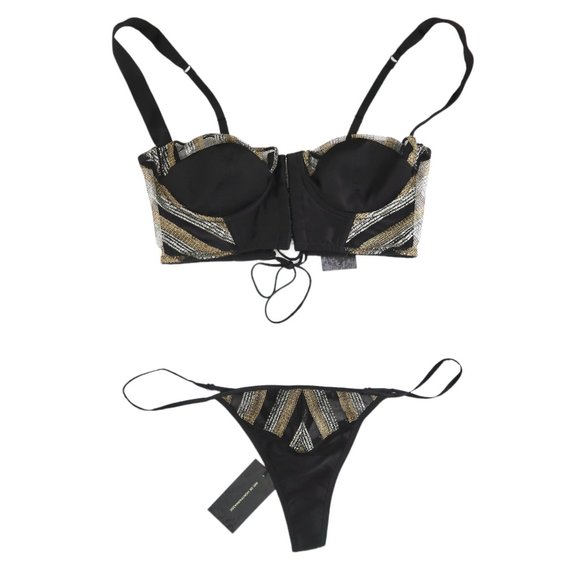 KIKI DE MONTPARNASSE Striped Lurex Corselette Bra & Thong34b S NWT